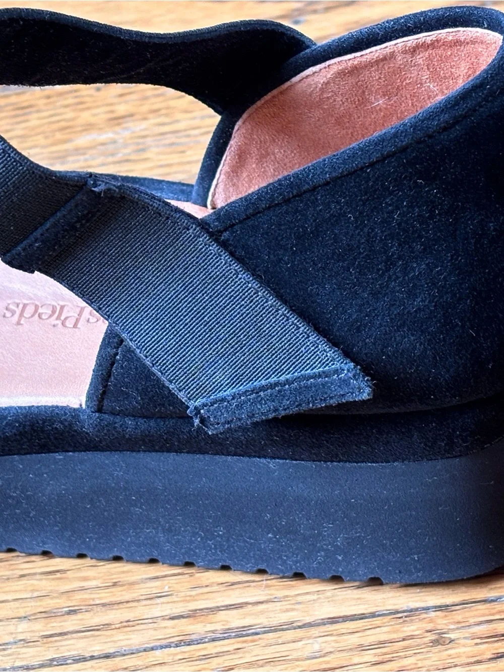 L’Amour des Pieds Amadour Black Suede Open-Toe Wedge Sandals with Ankle Strap